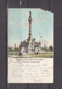 CLEVELAND, OHIO, CUYAHOGA SOLDIERS & SAILORS MONUMENT, 1903 ppc. to Australia