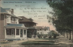 Phoenix Arizona AZ Second Avenue Residences Hand Colored c1910 Postcard