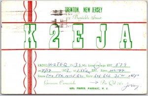 1957 QSL Radio Card Code K2EJA Trenton New Jersey Amateur Radio Posted Postcard