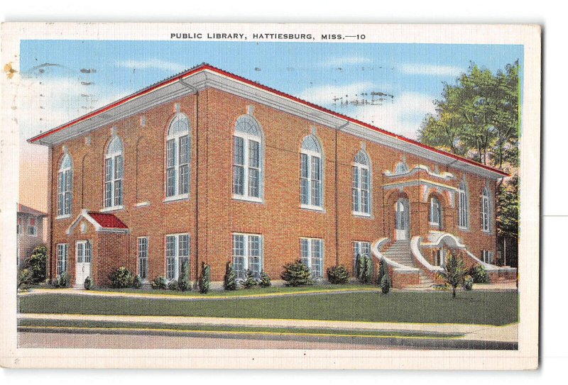 Hattiesburg Mississippi MS Postcard 1941 Public Library