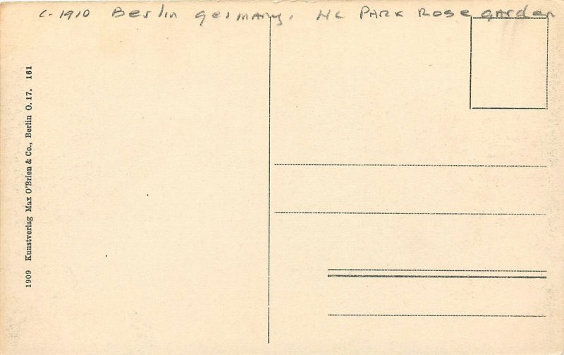 c1910 Berlin Germany hand colored park rose garden 1909 Postcard 4369