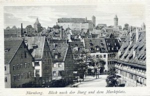 VINTAGE POSTCARD MID-AERIAL VIEW OF NUREMBURG GERMANY AND MARKETPLACE c. 1920s