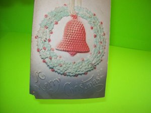 Vintage Christmas Postcard 3D Bell Wreath Raised Image Embossed Temple Pa 1907