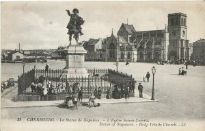France Postcard - Cherbourg - Statue of Napoleon - Holy Trinite Church - LL U604