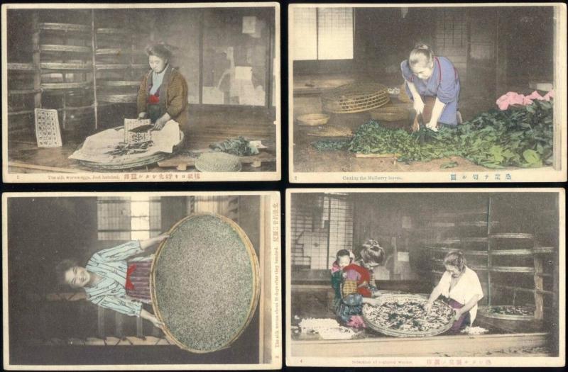 japan, SET of 10 Postcards, Native Japanese Silk Industry (1910s)