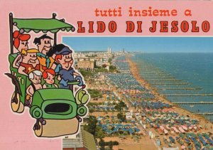 The Flinstones and Flintmobile Car at Jesolo Italy Postcard
