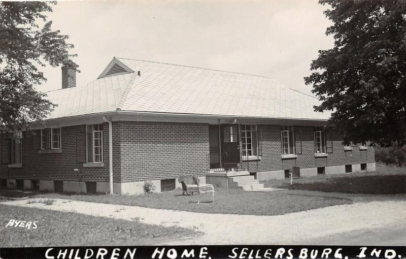 Sellersburg IN~Milk Can Holds Door Open @ Children's Home~Lawn Chairs~1950s RPPC 