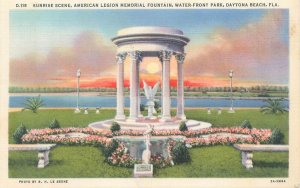 Daytona Beach Florida American Legion Memorial Fountain, Sunset Postcard Unused