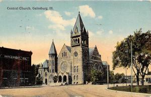 Central Church Galesburg Illinois 1913 postcard