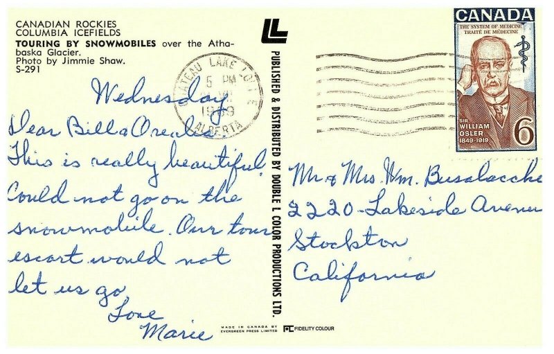 Canada Alberta Banff Jasper Park Athabasca Glacier Snowmobile Postcard Old View