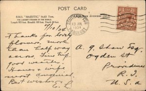 WHITE STAR LINE RMS Majestic Steamer Steamship Ship 1934 SHIP CANCEL Postcard