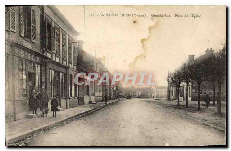 Postcard Old St. Valerien Yonne Grand Street Church Square Grocery