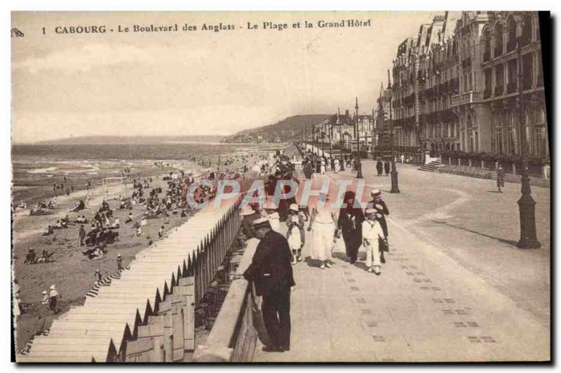 Old Postcard Cabourg Boulevard des Anglais The Beach and the Grand Hotel