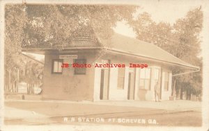 Depot, Georgia, Fort Screven, RPPC, Central of Georgia Railroad Station