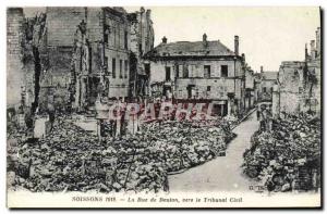 Old Postcard Soissons The street Baulon to the civil court Army