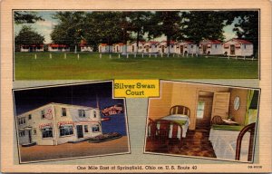 Linen Postcard Silver Swan Court U.S. Route 40 in Springfield, Ohio