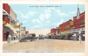 A40/ Blackwell Oklahoma Ok Postcard c1920 South Main Street Stores Autos