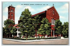 Vintage 1940's Postcard St. Benedict Catholics Church Evansville Indiana