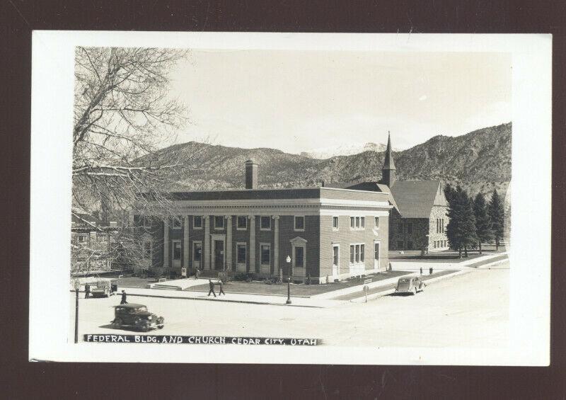 RPPC CEDAR CITY UTAH DOWNTOWN COURT HOUSE OLD CARS REAL PHOTO POSTCARD