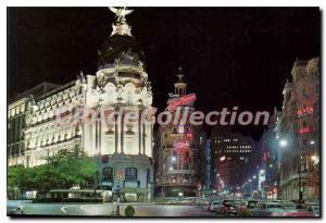 Postcard Modern Vista Nocturna Madrid Calle Alcala Avda Jose Antonio