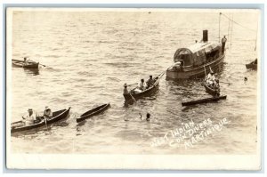 c1918 West Indian Coin Divers Boats Martinique Caribbean RPPC Photo Postcard