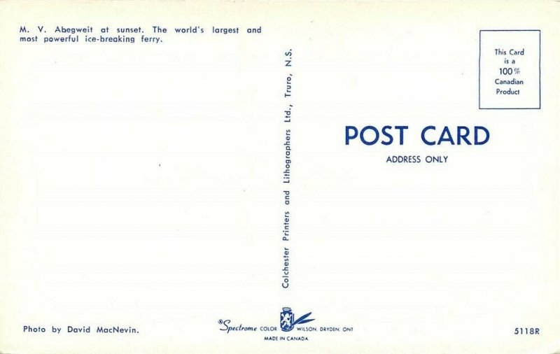 Steamship, M.V. Abegweit, Colchester Printers No. 5118R