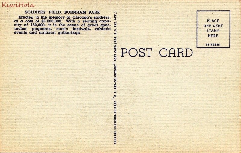 Postcard Stadium  Soldiers Field + Field Museum Lake Front Chicago IL