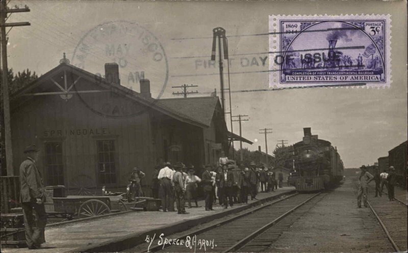 Springdale AR RR Train Station Depot c1910 AZO Real Photo Postcard