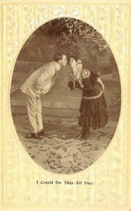 Romantic~Romance  COUPLE KISS~I Could Do This All Day ca1910's EMBOSSED Postcard