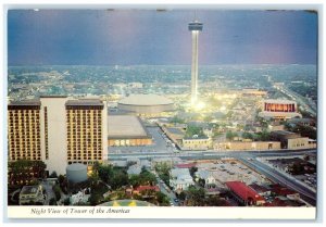 c1960 Tower Americas Searchlights Illuminate Exterior San Antonio Texas Postcard