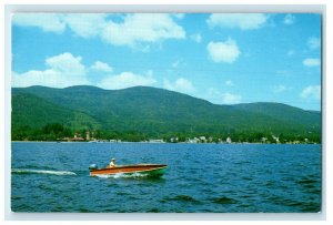 c1950s Boat Sailing in Lake George New York NY in the Adirondacks Postcard 