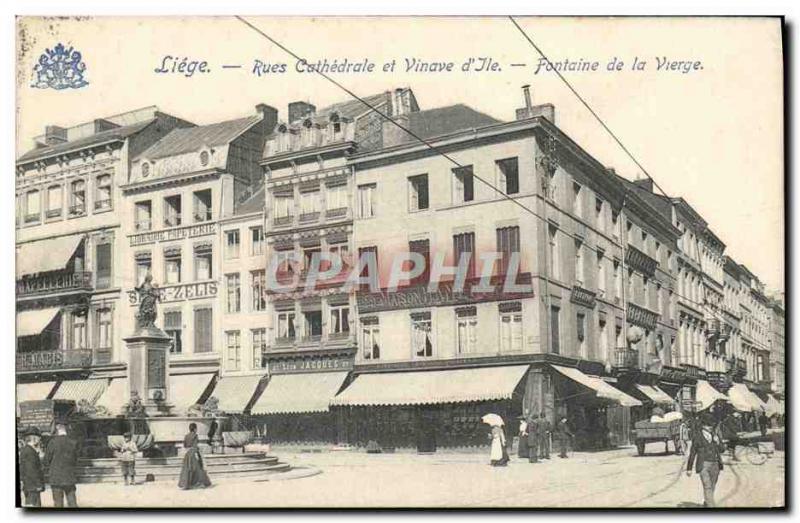 Old Postcard Liege Cathedral Streets And Vinave D & # 39Ile Fountain Of The V...