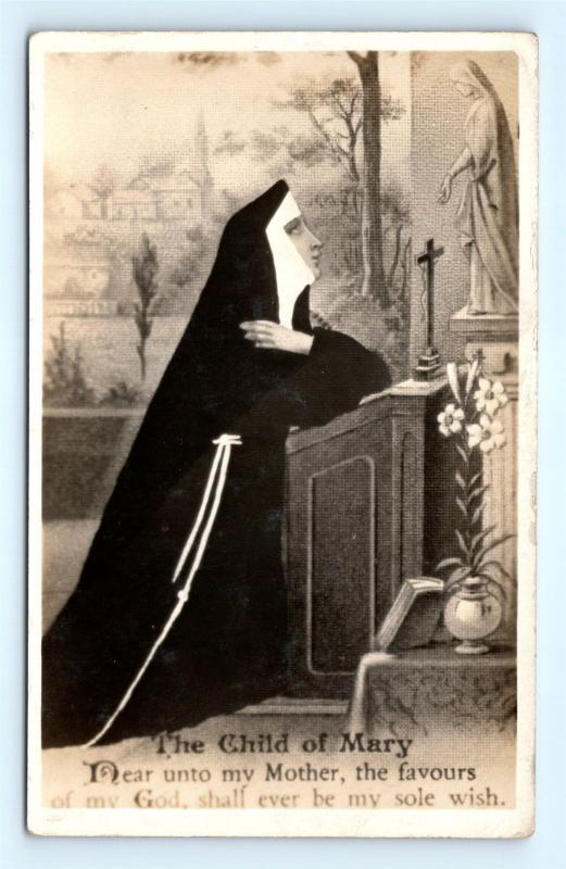 Postcard Nun Praying The Child of Mary RPPC Real Photo K09