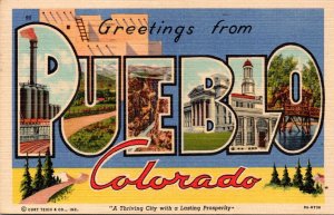 Colorado Greetings From Pueblo Large Letter Linen 1951 Curteich
