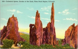 postcard CO PIkes Peak - Cathedral Spires, Garden of the Gods