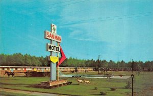 MANNING, South Carolina SC   SAN MAN MOTEL  Animal Statues  ROADSIDE Postcard