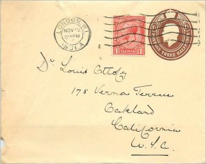 Entier Postal Stationery Feb. 1 / 2d + 1d London in 1931 for California