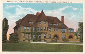Postcard Redstone Hall Girls' Dormitory University Vermont Burlington VT