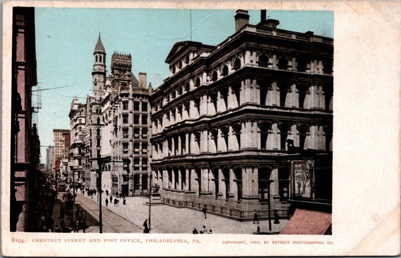 Chestnut Street And Post Office Philadelphia Pennsylvania Vintage Postcard C036