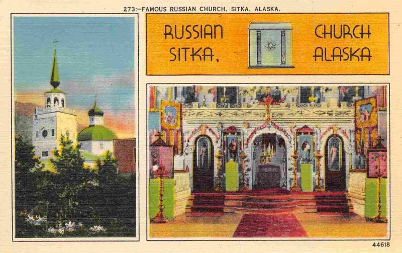 Russian Church Sitka Alaska 1940s linen postcard