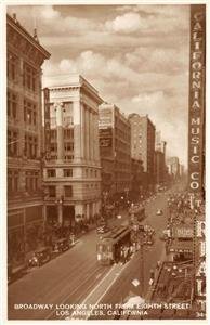 RPPC Broadway From 8th Street LOS ANGELES California Music Co Vintage Postcard 