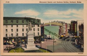 Monument Square and Business Section Portland Maine Postcard PC275