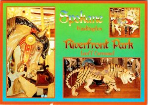 Spokane, WA Washington  LOOFF CAROUSEL Tiger/Horse RIVERFRONT PARK 4X6 Postcard