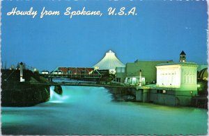 Postcard WA Spokane -Night View Spokane River and US Pavilion