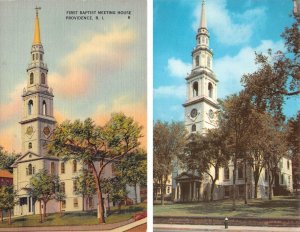 2~Postcards  Providence, RI Rhode Island  FIRST BAPTIST CHURCH  Linen & Chrome