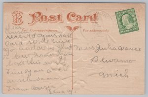 Holiday~Merry Christmas~Windmill Scene & Holly Berries~Embossed~Vintage Postcard