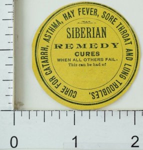 Vintage Trade Label Siberian Remedy Cures Catarrh Asthma Hay Fever... F91