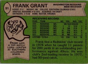 1978 Topps Football Card Frank Grant Washington Redskins sk7436