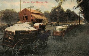 COTTON GIN & HORSE CARRIAGES MARION ALABAMA POSTCARD (c. 1910)