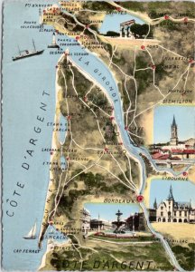 Postcard France Cote D'Argent souvenir map